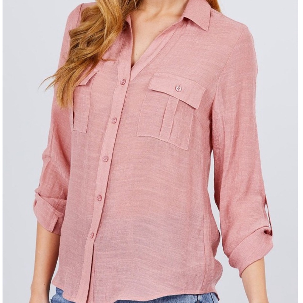 3/4 roll up sleeve with pocket woven shirts